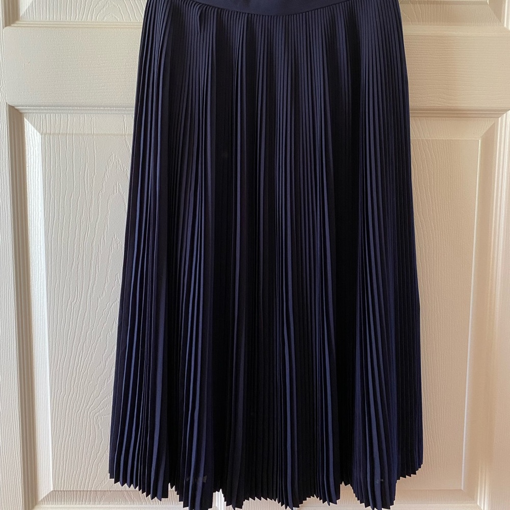J. Crew navy pleated midi skirt